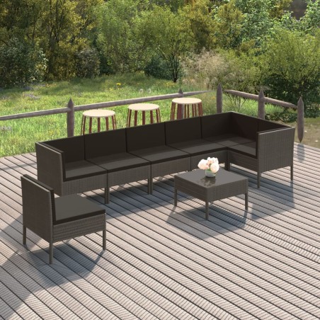 vidaXL Set de muebles de jardín 8 pzas y cojines ratán sintético gris