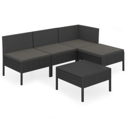 vidaXL Set de muebles de jardín 5 pzas y cojines ratán sintético negro