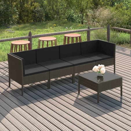 vidaXL Set de muebles de jardín 5 pzas y cojines ratán sintético gris