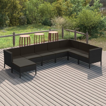 vidaXL Set de muebles de jardín 8 pzas y cojines ratán sintético negro
