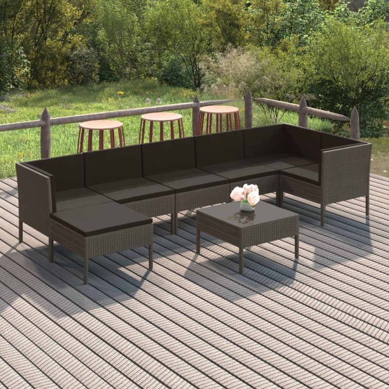 vidaXL Set de muebles de jardín 8 pzas y cojines ratán sintético gris vidaXL Set de muebles de jardín 8 pzas y cojines ratán sintético gris