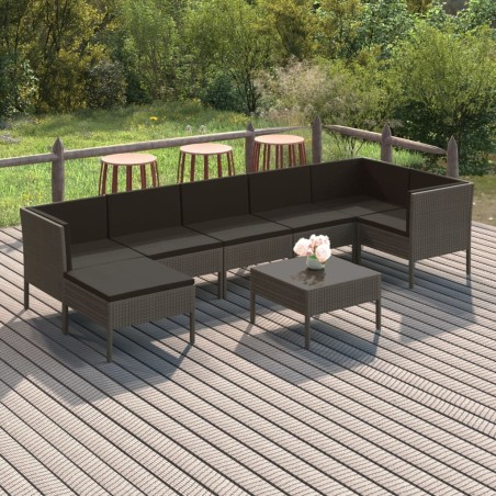 vidaXL Set de muebles de jardín 8 pzas y cojines ratán sintético gris