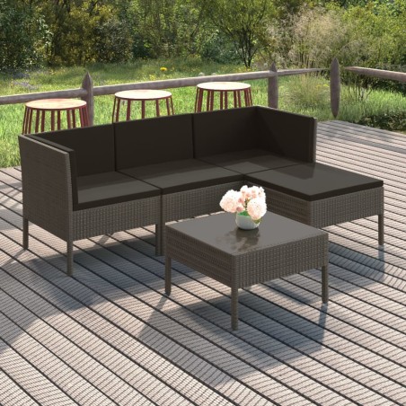 vidaXL Set de muebles de jardín 5 pzas y cojines ratán sintético gris
