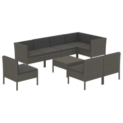vidaXL Set de muebles de jardín 9 pzas y cojines ratán sintético gris