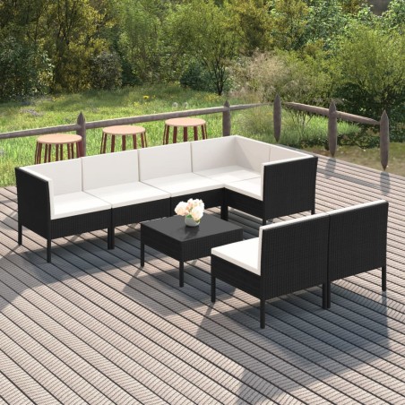 vidaXL Set de muebles de jardín 8 pzas y cojines ratán sintético negro