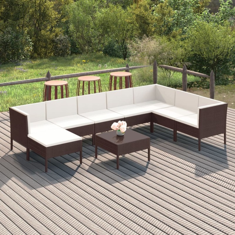 vidaXL Set muebles de jardín 9 pzas y cojines ratán sintético marrón vidaXL Set muebles de jardín 9 pzas y cojines ratán sintético marrón