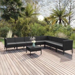 vidaXL Set de muebles de jardín 9 pzas y cojines ratán sintético negro