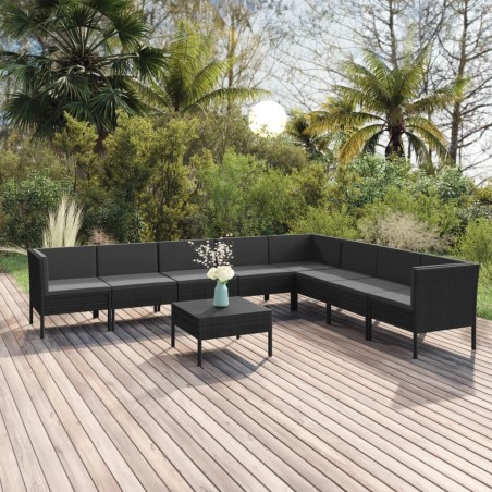 vidaXL Set de muebles de jardín 9 pzas y cojines ratán sintético negro