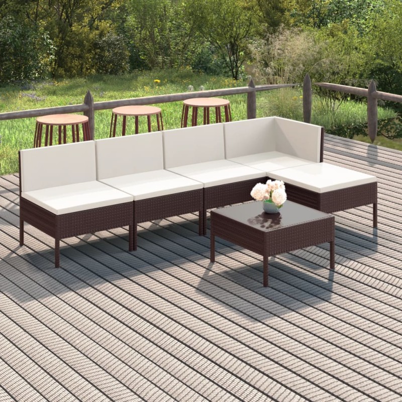 vidaXL Set muebles de jardín 6 pzas y cojines ratán sintético marrón vidaXL Set muebles de jardín 6 pzas y cojines ratán sintético marrón