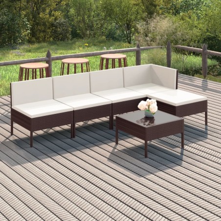 vidaXL Set muebles de jardín 6 pzas y cojines ratán sintético marrón