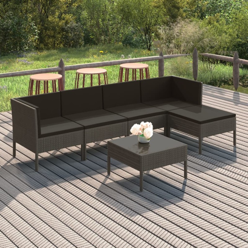 vidaXL Set de muebles de jardín 6 pzas y cojines ratán sintético gris