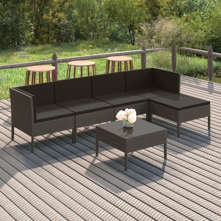 vidaXL Set de muebles de jardín 6 pzas y cojines ratán sintético gris