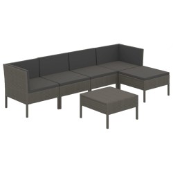 vidaXL Set de muebles de jardín 6 pzas y cojines ratán sintético gris