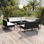 vidaXL Set muebles de jardín 12 pzas y cojines ratán sintético negro