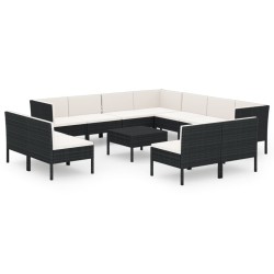 vidaXL Set muebles de jardín 12 pzas y cojines ratán sintético negro