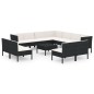 vidaXL Set muebles de jardín 12 pzas y cojines ratán sintético negro