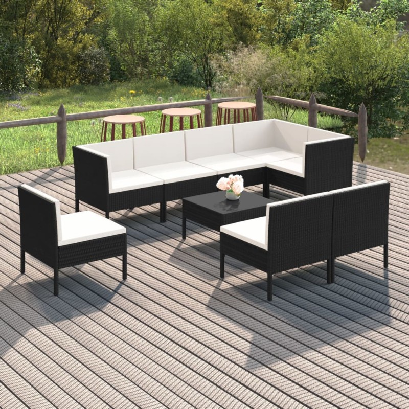 vidaXL Set de muebles de jardín 9 pzas y cojines ratán sintético negro vidaXL Set de muebles de jardín 9 pzas y cojines ratán sintético negro