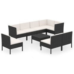 vidaXL Set de muebles de jardín 9 pzas y cojines ratán sintético negro