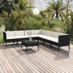vidaXL Set de muebles de jardín 8 pzas y cojines ratán sintético negro