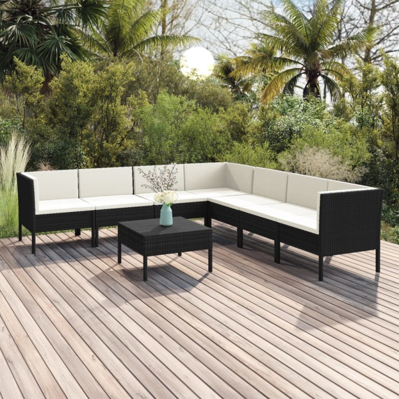 vidaXL Set de muebles de jardín 8 pzas y cojines ratán sintético negro vidaXL Set de muebles de jardín 8 pzas y cojines ratán sintético negro