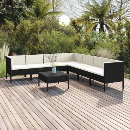 vidaXL Set de muebles de jardín 8 pzas y cojines ratán sintético negro