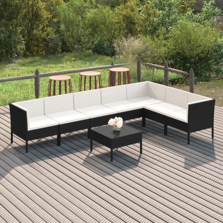 vidaXL Set de muebles de jardín 8 pzas y cojines ratán sintético negro