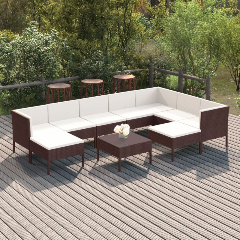 vidaXL Set muebles de jardín 10 pzas y cojines ratán sintético marrón