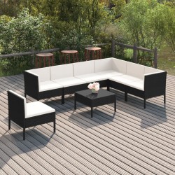 vidaXL Set de muebles de jardín 8 pzas y cojines ratán sintético negro