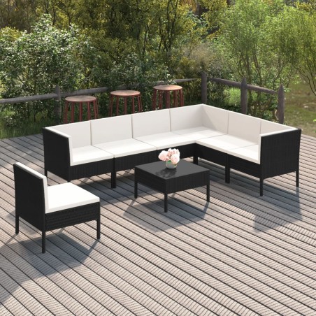 vidaXL Set de muebles de jardín 8 pzas y cojines ratán sintético negro