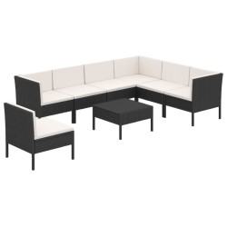 vidaXL Set de muebles de jardín 8 pzas y cojines ratán sintético negro