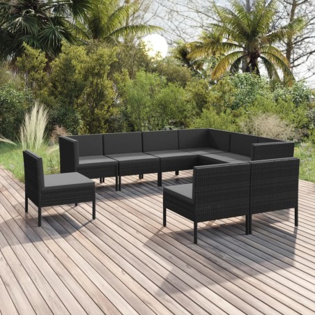 vidaXL Set de muebles de jardín 9 pzas cojines ratán sintético negro