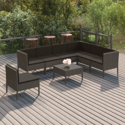 vidaXL Set de muebles de jardín 8 pzas y cojines ratán sintético gris