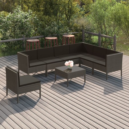 vidaXL Set de muebles de jardín 8 pzas y cojines ratán sintético gris
