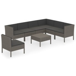 vidaXL Set de muebles de jardín 8 pzas y cojines ratán sintético gris