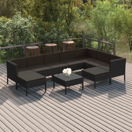 vidaXL Set de muebles de jardín 10 pzas cojines ratán sintético negro