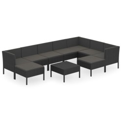 vidaXL Set de muebles de jardín 10 pzas cojines ratán sintético negro
