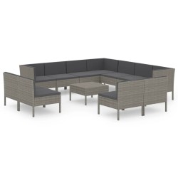 vidaXL Set de muebles de jardín 12 pzas y cojines ratán sintético gris