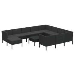 vidaXL Set muebles de jardín 12 pzas y cojines ratán sintético negro