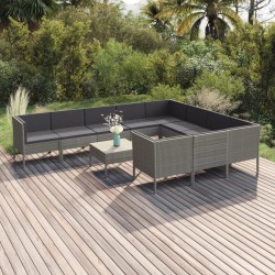 vidaXL Set de muebles de jardín 11 pzas y cojines ratán sintético gris