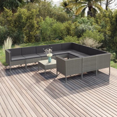 vidaXL Set de muebles de jardín 11 pzas y cojines ratán sintético gris