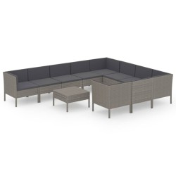 vidaXL Set de muebles de jardín 11 pzas y cojines ratán sintético gris