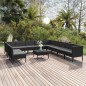 vidaXL Set muebles de jardín 12 pzas y cojines ratán sintético negro vidaXL Set muebles de jardín 12 pzas y cojines ratán sintético negro
