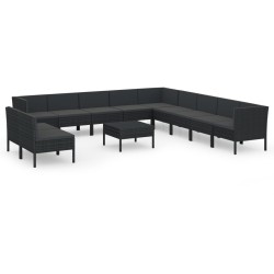 vidaXL Set muebles de jardín 12 pzas y cojines ratán sintético negro