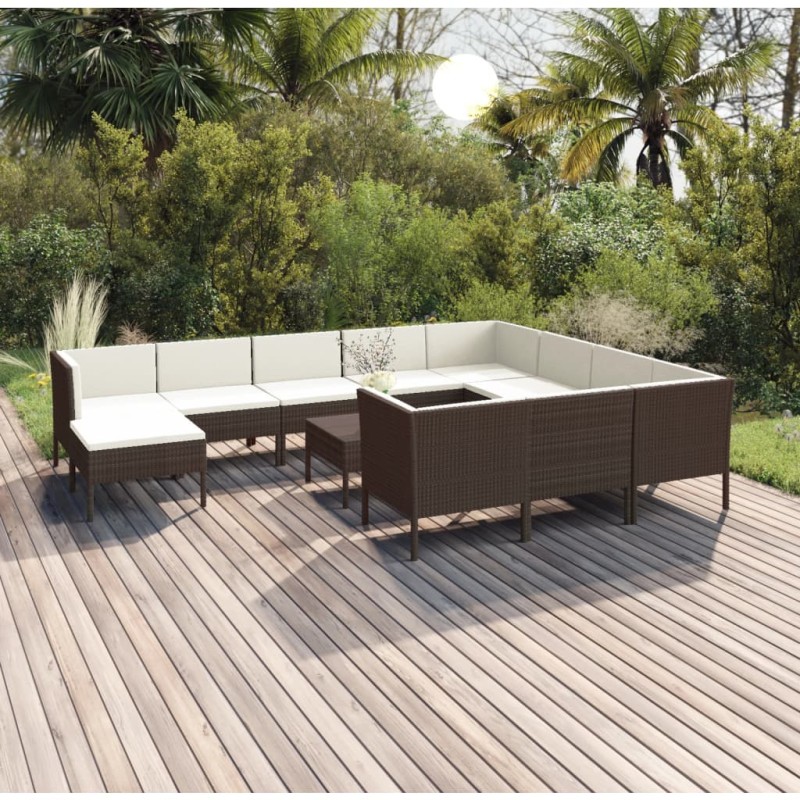 vidaXL Set muebles de jardín 12 pzas y cojines ratán sintético marrón vidaXL Set muebles de jardín 12 pzas y cojines ratán sintético marrón