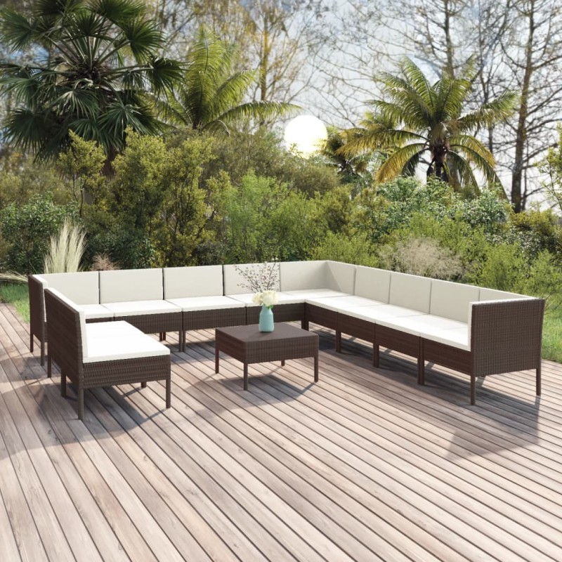 vidaXL Set muebles de jardín 12 pzas y cojines ratán sintético marrón vidaXL Set muebles de jardín 12 pzas y cojines ratán sintético marrón