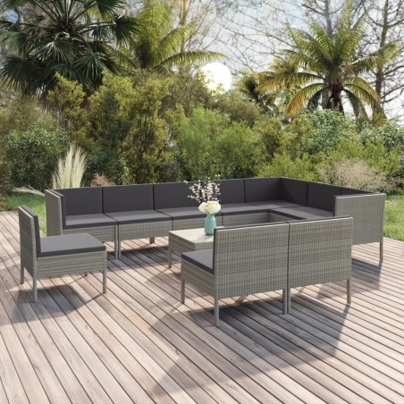 vidaXL Set de muebles de jardín 11 pzas y cojines ratán sintético gris