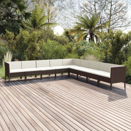 vidaXL Set muebles de jardín 9 piezas y cojines ratán sintético marrón