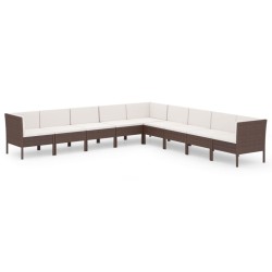vidaXL Set muebles de jardín 9 piezas y cojines ratán sintético marrón