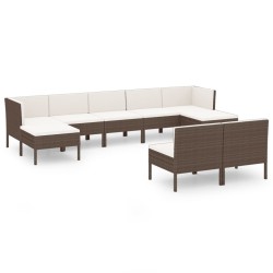 vidaXL Set muebles de jardín 9 pzas y cojines ratán sintético marrón
