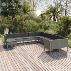 vidaXL Set de muebles de jardín 11 pzas y cojines ratán sintético gris